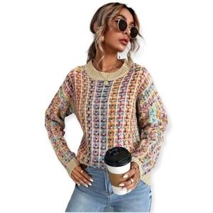 SHEIN Multicolored Plaid Drop Shoulder Sweater S